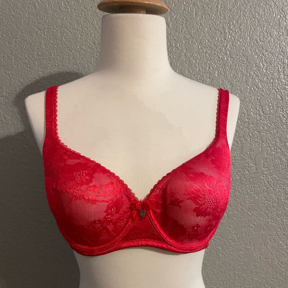 Body by Victoria Lined Demi Cherry Red Lace Bra 34D